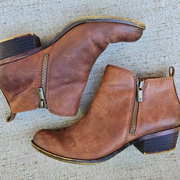Lucky Brand Basel Bootie Toffee Brown Double zippers chunky block heel Size 6.5M - Picture 8 of 12